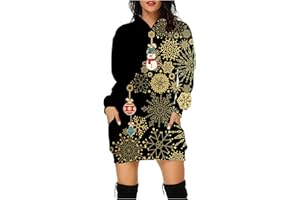 GUOTOBE Weihnachtskleid Damen Große Größen mit Weihnachten Motiv 3D Gedruckt Weihnachtspullover Christmas Dress Weihnachts Kleid Weihnachts Hoodie Longpullover Warm Sweatshirt Pulli Festliche Geschenk