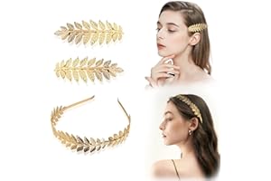 TSHAOUN 3 szt. rzymskiej korony liścia, dziewczęca grecka opaska na głowę, ozdoba na głowę boho, złote liście spinek do włosów