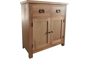 Home Furniture Group Ltd Oakcroft Rustic Mini Sideboard – Solid Wood 2 Door 2 Drawer Storage Cabinet – Fully Assembled 75cm Wide Unit for Hallway, Living Room or Kitchen