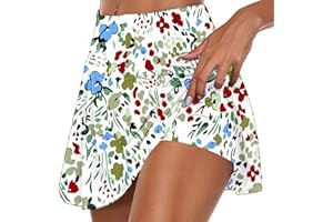 NSICBMNO Skorts for Women UK High Waist Pleated Tennis Skirts Activewear Skirts Ladies Floral Print Athletic Sports Mini Skirt Sport Workout Running Skirts Built-in Shorts Lightweight