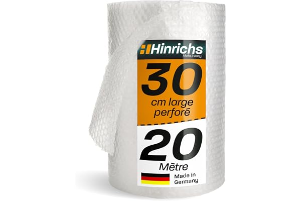 Hinrichs Rouleau de Papier Bulle 20m x 30cm perforé - Idéal pour l'expédition, l'emballage et le Déménagement - 100% Recyclable - Papier Bulle comme Matériau d'emballage - Matériau de Rembourrage