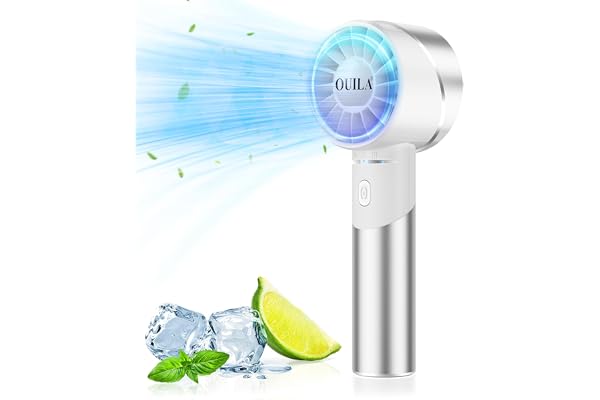 OUILA Mini Ventilateur Portable à Main USB, 2600mAh Rechargeable à 4 Vitesses Petit Ventilateur de Poche avec Matériau Métallique de poche pour Bureau Maison Extérieur