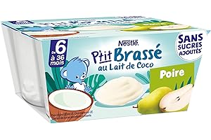 Nestlé Bébé P'tit Brassé Végétal Laitage Lait coco Poire sans sucres ajoutés - dès 6 mois - 4 x 90g