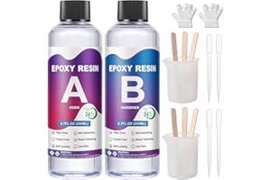 AOLLEN Epoxidharz Set Anfänger 2 Teile 400ml, Epoxidharz mit Härte Glasklar Epoxy Resin Gießharz Kunstharz, Harz Gießen Set Mit Epoxidharz Zubehör für Schmuckherstellung, Kunstprojekt