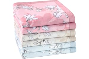 HOULIFE Mouchoir Tissu - Mouchoirs en Tissu Femme, Grands Mouchoirs Tissus en Pur Coton Peigné Motif Fleur Doux pour Mariage Usage Quotidien, Lot de 6/12 Pièces, 45x45cm, Fleur 1