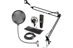 auna MIC-920B V4 - USB-Mikrofon-Set, Kondensatormikrofon, Plug & Play, USB, Klinken-Kopfhörerausgang, Mikrofonspinne und Pop-Schutz, Mikrofonständer/Mikrofonarm, positionsstabil, schwarz