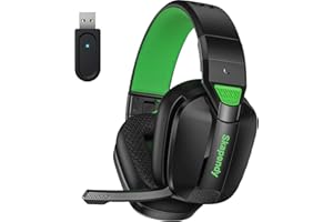Skapendy VK80 Wireless Gaming Headset - 2.4GHz & Bluetooth Headphones with Microphone - 3D Stereo Sound & 50Hrs Battery Life - For PS5,PS4,PC,Mac,Tablets,Switch and Smartphones,Black Green