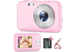 FLYFROST Fotocamera Digitale Compatta, 1080P 44MP Macchina Fotografica Digitale con Zoom Digitale 16X Flash e 1 Batterie, Questa Nuovo Ricaricabile Fotocamera per Bambini, Adulti, Principianti (Rosa)
