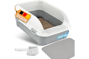 CROPLAS Katzenklo offen hoher Rand, Katzenklo ohne Deckel, Katzenklo groß, offenes Katzenklo, Katzentoilette offen mit Katzenklo Matte + Katzenklo Schaufel, Cat Litter Box, Katzen klo, Katzenklo weiß