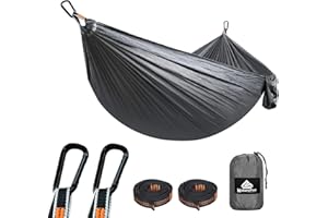NATUREFUN Hamac Ultra-léger de Voyage Camping | 300 kg Capacité de Charge,(275 x 140 cm) Nylon à Parachute| 2 x Mousquetons de qualités, 2 x Sangles de Nylon| pour Jardin d'interieur/extérieur Gris