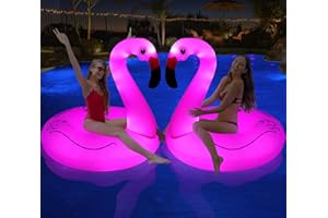 DeeprBling Nadmuchiwana boja flaminga ze światłami słonecznymi, nadmuchiwany różowy flaming, duży basen dla dorosłych, basen z flamingiem, nadmuchiwany pierścień pływakowy do basenu (106 x 106 x 100