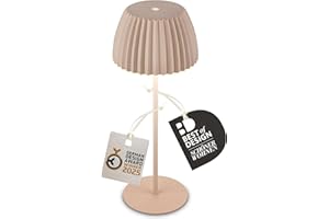 BRILONER - Riffle LED Tischlampe kabellos IP44 mit Lichtkante, Touchdimmer, Akku tauschbar, Nachttischlampe, Leselampe, LED Lampe, Akku Lampe, German Design Award Winner 2025, 14,5x36,5 cm, Beige