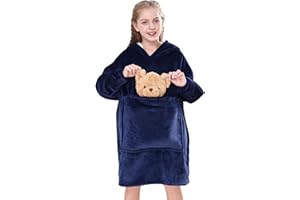 Lushforest forkidd Blanket Hoodie for Kids, Oversized Hoodie Sweatshirt Blanket, Super Soft Wearable Sherpa Fleece Dressing Gown, Hooded Robe, Gifts for Boys Girls 5-13 Years