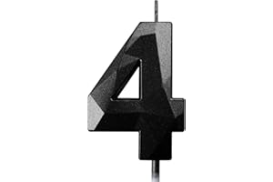 Deratta 4er-Pack Metallisch Glitzernde Geburtstagskerzen Zahlen 0-9, Schwarz, Unparfümiert, Kerze für Torte und Cupcakes