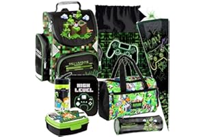 Minecraft Games Play Pixel 8 Teile Set Tornister Ranzen Schulranzen Tasche Federmappe Schultüte 85 cm mit Sticker-von-Kids4shop Schulrucksack