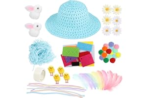 HUNIEE SULOLI Easter Bonnet Decorations Kit,Easter Hats to Decorate Make Your Own Easter Bonnet Easter Bonnet Hat for Kids Easter Bonnet Making Kit for Boys(Blue)
