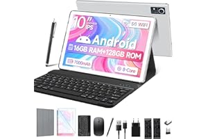 ‎FEONAL 2025 Neueste Tablet 10 Zoll,5G Wifi Android Tablets Mit 16GB RAM+128GB ROM(1TB TF),2-in-1 Tablet Mit Tastatur Maus Stift-Octa-Core2.0Ghz | 7000mAh | 1080FHD | 13MP Kamera |WLAN GPS OTG Typ-c-Silber