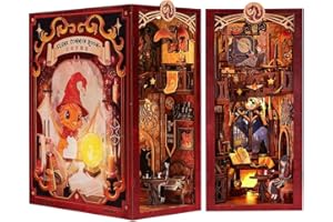 Cutefun DIY Book Nook Kit, Case delle bambole, Reggilibri Scaffale Inserto Decorazione con fogli di polvere plug-able e luce LED,Kit di Costruzione di Modellini in Legno per Casa delle Bambole(RK01B)
