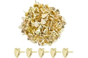 BETESSIN 200pcs Mini Herzförmige Brads Musterklammern Herz Metall 8MM Verschlussklammern Gold Klammern Musterbeutelklammern Bastelklammern für DIY Scrapbooking Basteln