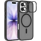 Ehr. iPhone 17 ile Uyumlu Magsafe Wireless Şarj &Ouml;zellikli Kamera Standlı L&uuml;ks Mat Silikon Kılıf [Lens Koruyucu Hediyeli] (Siy