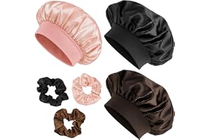 WIYANQIU 3 stycken satin hårskydd damer, sovmössa, bonnet sidenmössa set | Satin huva för sömn med scrunchie, hårbonnet silkessömnittar, lockmössa sovmössa för hår vård natt