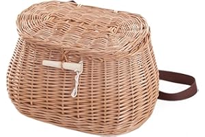 e-wicker24 Alles aus Weide Anglerkorb aus Weide, Fischkorb, geflochtener Fischerkorb, Fischkorb mit Riemen, Weidenkorb für Anglerzubehör, Korb für Fischerzubehör
