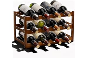 Fentar Vinoteca 12 Botellas, Botellero Vino de 3 Niveles, Botellero Apilable Estable, Botelleros Madera Estrechos para Cocina Bar Cellar (43 x 23,5 x 25cm)