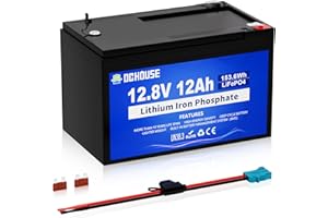 ‎DCHOUSE DCHOUSE 12V 12AH LiFePO4 Lithium Batterie mit 15A BMS, 10 Jahre Lebensdauer, 10000+ Zyklen, für Marine, Ride on Toy, Trolling Motor Fish Finder, Kajak, Power Wheels