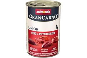 animonda GranCarno Hundefutter Junior, Nassfutter für Hunde im Wachstum, Rind + Putenherzen, 6 x 400 g