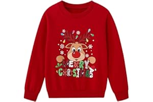 SFreeBo Weihnachtspullover Kinder Weihnachts Sweatshirt Niedlichem 3D-Druck Weihnachtspulli Mädchen Jungen Rundhals Langarm Baumwolle Weihnacht Pullover 4-11 Jahre