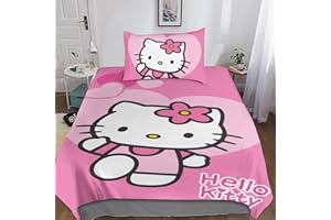 Entemah Hello Kitty Set Di Biancheria Da Letto 3D Stampato Da in 2 pezzi Moderno Ragazzo, Cartoon Cat Copripiumino Per Bambini, Con Federe Single（135x200cm）
