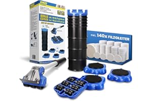 ‎KINZO KINZO Möbelroller Möbelheber - 4 Rollen Plus Möbelheber und 140x Bonus Filzgleiter Set - 1200 kg Gesamtbelastung, 300 kg je Roller - Möbeltransportrolle mit 9X Höhenregler I Easy Furniture Mover