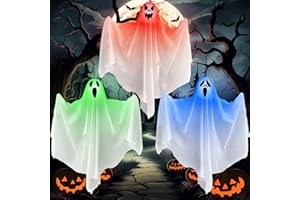 ZHHGOO 3 Pcs Fantasmas Colgantes de Halloween,Fantasma Luminosos Halloween, Fantasmas Voladores Colgantes,Decoración Exterior de Halloween para Patio,Jardín