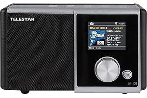 TELESTAR Dira M 12i - Radio por Internet (Mono, Internet, WiFi, función de grabación PVR, AUX, Pantalla a Color, Reproductor Multimedia, 15 W, UPNP), Color Plateado y Negro