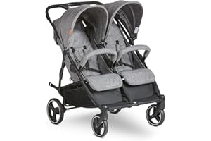 ABC Design Zwillingsbuggy Twin Circle - leichter und wendiger Kinderwagen für Zwillinge mit Liegefunktion, klein zusammenklappbarer Geschwisterwagen - Woven Graphite
