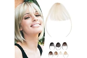 SEGO Frangia Clip Capelli Veri Frangetta Extension con Tempie 100% Remy Human Hair Sottile Attaccatura Invisibile 60# Biondo Platino