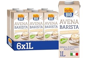 ISOLA BIO Avena Barista, Bevanda Biologica a Base di Avena, Ingredienti Naturali, Senza Zuccheri Aggiunti, Fonte di Fibre, per Intolleranti al Lattosio, Vegetariani e Vegani, 6 Confezioni da 1 L