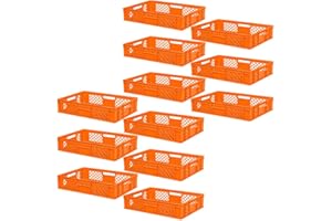 BRB 12x Eurobehälter/Stapelkorb durchbrochen, PE-HD, Industriequalität, lebensmittelecht, LxBxH 600x400x150 mm, orange