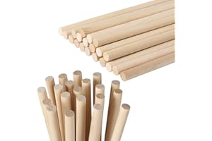 GGISUI 20 Piezas Palos de Madera, 8 mm Palos Madera Manualidades, Madera Redondo Natural, Varas de Madera Sin Terminar, Madera para Manualidades, Decoraciones, Arte (30cm x 8mm)