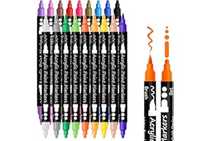 DABAOZHA Pennarelli a Vernice Acrilica, 18 Colori Pennarelli Acrilici Indelebili, Pennarelli a Doppia Punta per Ceramica, Stoffa, Plastica, Vetro, Metallo, Legno, Pietra, Carta, DIY, Disegno