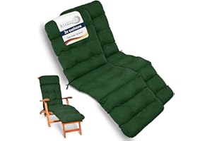 Beautissu 2x Deck Chair Sun Lounger Cushion 200x50x8cm Flair DC – Outdoor Garden Recliner Sunbed Steamer Chair Cushions for Patio Garden Terrace Balcony Dark Green