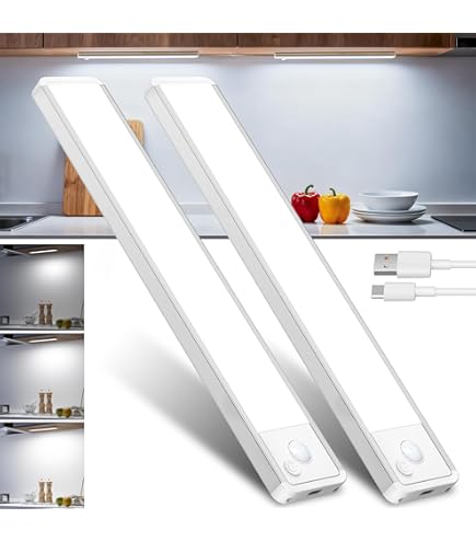 VerRon - Confezione da 5 luci da sotto il mobile, ricaricabili aggiornate da 2000 mAh, wireless con 3 temperature di colore, 68 LED, sensore di movimento per interni, accessori