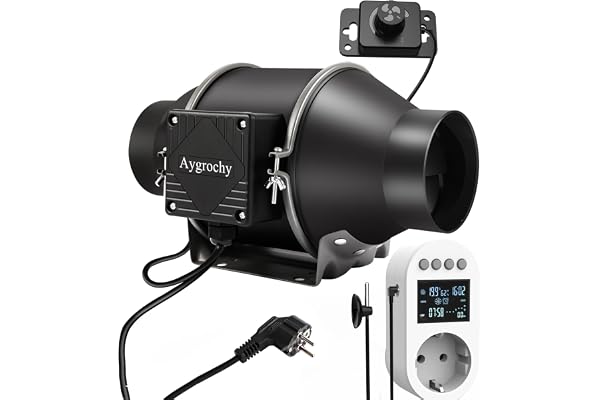Aygrochy 100 mm justerbar rörfläkt, frånluftsfläkt 363 m³/h, Smart uttag, rörfläkt EC-motor, för källare, garage, kök, badrum, växttält, hydrokultur, ventilation och frånluft