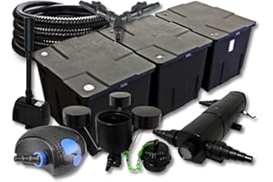 SunSun Kit complet: CBF-350C Filtre de bassin jusqu'à 90000 L, CTF-12000 pompe 12000l/h 100W, CUV-236 lampe uv 36W, 25m Tuyau 25mm, CSP-250 Écumeur 2500l/h, HJ-943 fontaine 800l/h, Y-distributeur