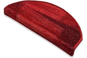 FLODI. Pattern Carpeted Stair Tread Mats, Via Veneto, Set of 15 Pieces, Self Adhesive Anti Slip Staircase Carpet Step Mats Stair Runner (Red, Semicircular - 23 x 65 cm)