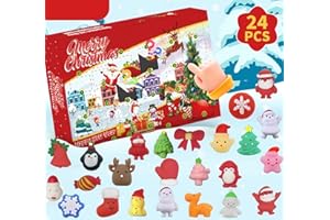 KAHEIGN 2025 Advent Calendar, 24 Days Christmas Countdown with 24Pcs Mochi Squishy Toys for 3-9 Year Old Kids Christmas Gifts Holiday Decoration Party Favors (26cm x 21cm)