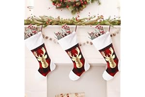 SIMOORE 3er Set Nikolausstrümpfe(47x29cm),20 Inch Weihnachtsstrumpf Nikolausstiefel mit Golden Elch für Weihnachtsdeko, Weihnachten Christmas Stocking, Kamin,Weihnachtssocken für Weihnachten Geschenke