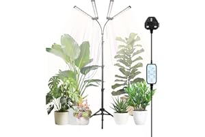 FYLXURO Grow Lights for Indoor Plants, 296 LEDs Full Spectrum Plant Lights Indoor with Stand, Four-Head 180° Swivel Grow Lamp with 4/8/12H Timer, 4000lm Dimmable, 360° Gooseneck, 22''~71'' Adjustable Height