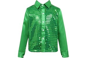 Alvivi Camicia a Maniche Lunghe Paillettes per Festa Giacca Lucida per Danza Moderna Jazz Latino Americano T-Shirt Tops Bambini Costumi di Ballo Performance