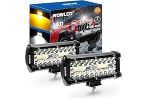 WOWLED 2 Pack 7" LED Light Bar, 12V Spotlights White and Amber Dual Color Offroad Driving Lights Work Bar, Waterproof light bar for 4x4 Combo Beam LED Bar Lights for Car Boat Camp Light Truck 4x4